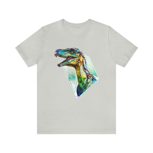 Stained Glass Velociraptor - Short Sleeve Tee Silver
